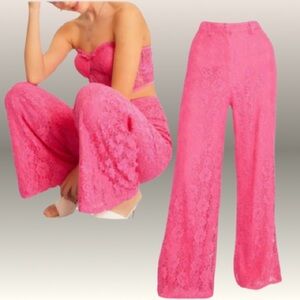 New Fabulous and Feminine Pink Lace Wide Leg Pants Perfect for Valentines Day 💕